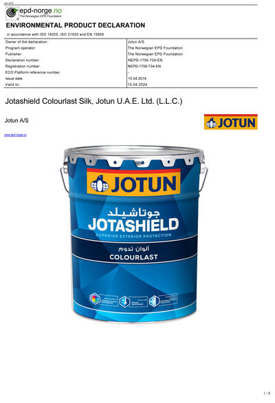 Jotashield Colourlast Silk, Jotun U.A.E. Ltd. (L.L.C.) - EPD Norge